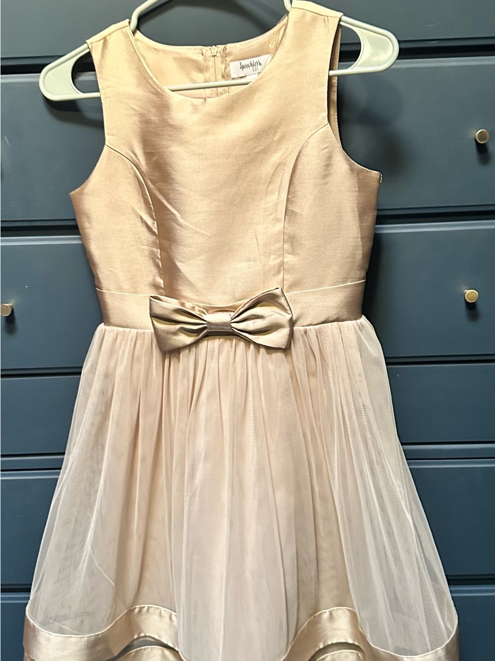 Speechless Champagne Bow Waist Tulle Party Dress
